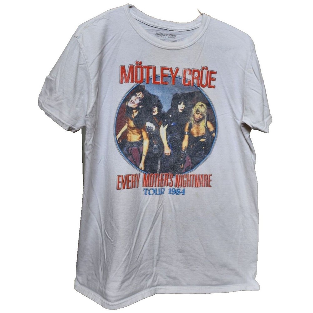 Motley Crue Every Mothers Nightmare 1984 White T-Shirt Size Large Retro Rock